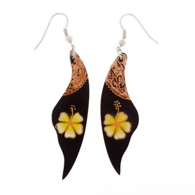 Hand-painted wooden earrings Yellow Flower Veil