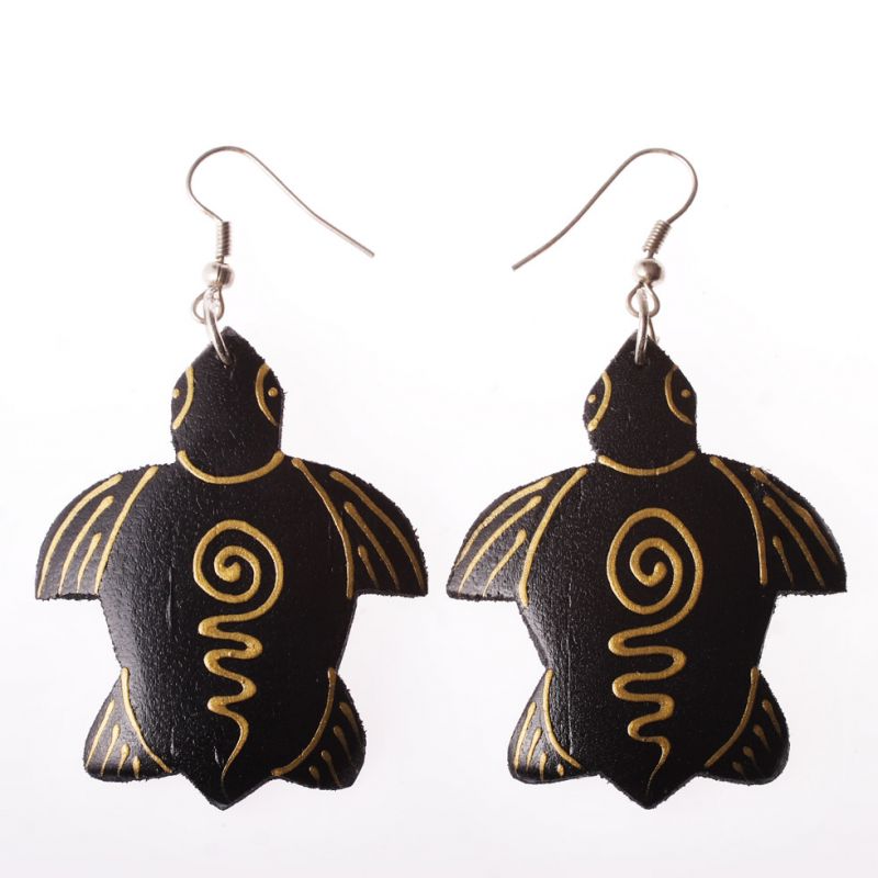 Painted wooden earrings Turtle March