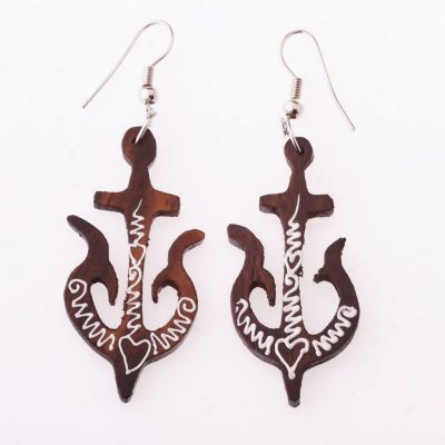 Painted wooden earrings Anchors