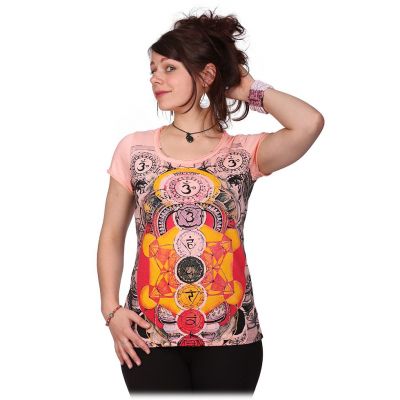 Women's ethno t-shirt with short sleeves Mirror Chakras Pink Thailand