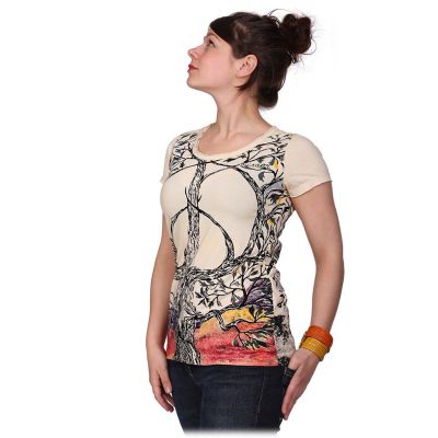 Women's ethno t-shirt with short sleeves Mirror Tree of Peace Beige Thailand