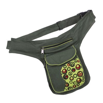 Cotton hippie fanny pack with print Peace Green