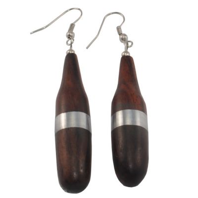 Steel decorated wooden earrings Bowling pins
