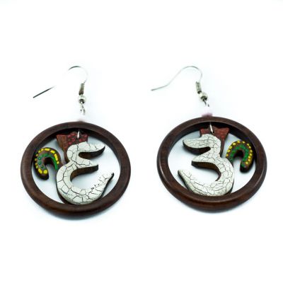 Painted wooden earrings Coloured Om 