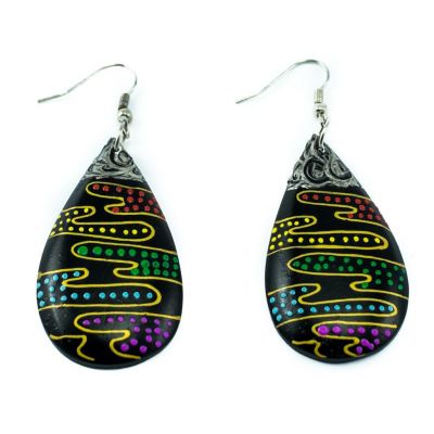 Painted wooden earrings Colourful puddle