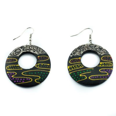 Painted wooden earrings Colourful river