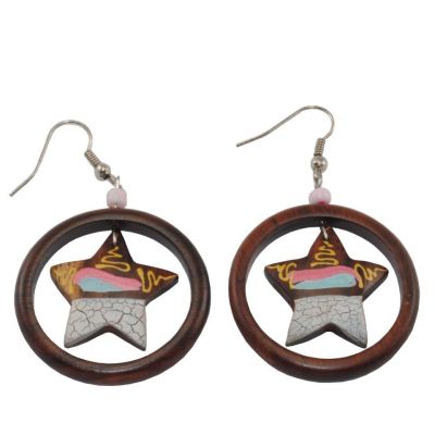 Painted wooden earrings Wishing star