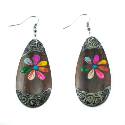 Painted wooden earrings Candy flower