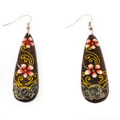 Painted wooden earrings Love blossoms