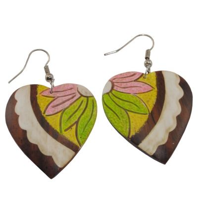 Painted wooden earrings Shy love