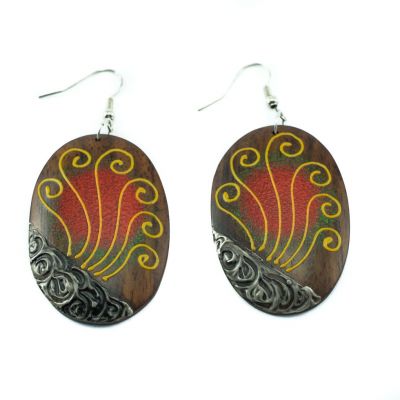 Painted wooden earrings Fan