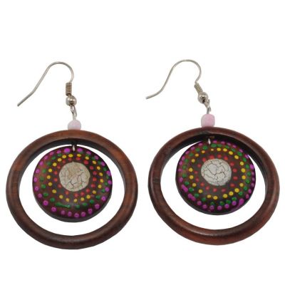 Painted wooden earrings Space tunnel