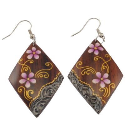 Painted wooden earrings Viola odorata