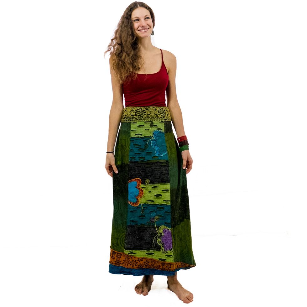 Long embroidered ethno skirt Ipsa Hijau