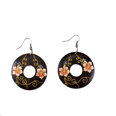 Painted wooden earrings Cute flowers - pink