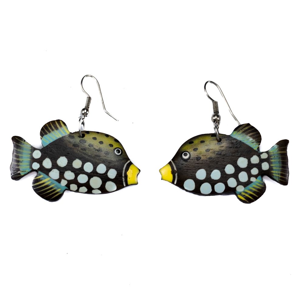 Painted wooden earrings Harlequin Triggerfish