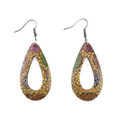 Painted wooden earrings Glittering drops