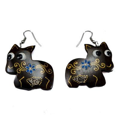 Painted wooden earrings Merry pony