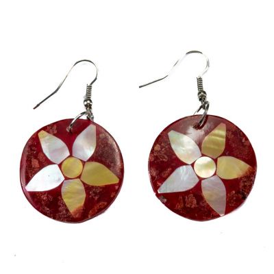Shell earrings Coral petal - red