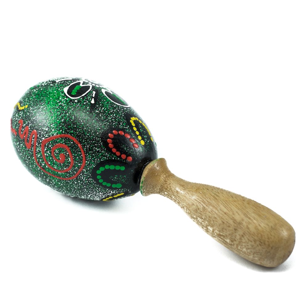 Egg shaker with a handle - spotted green