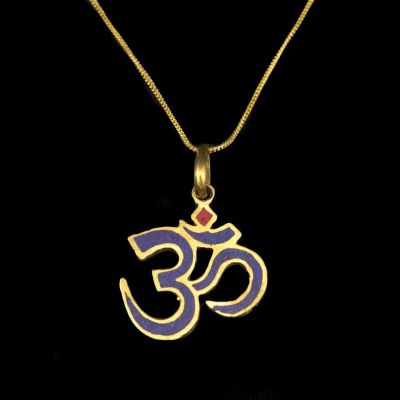 Brass pendant Om with Lapis Lazuli and Coral Imitation | separate pendant