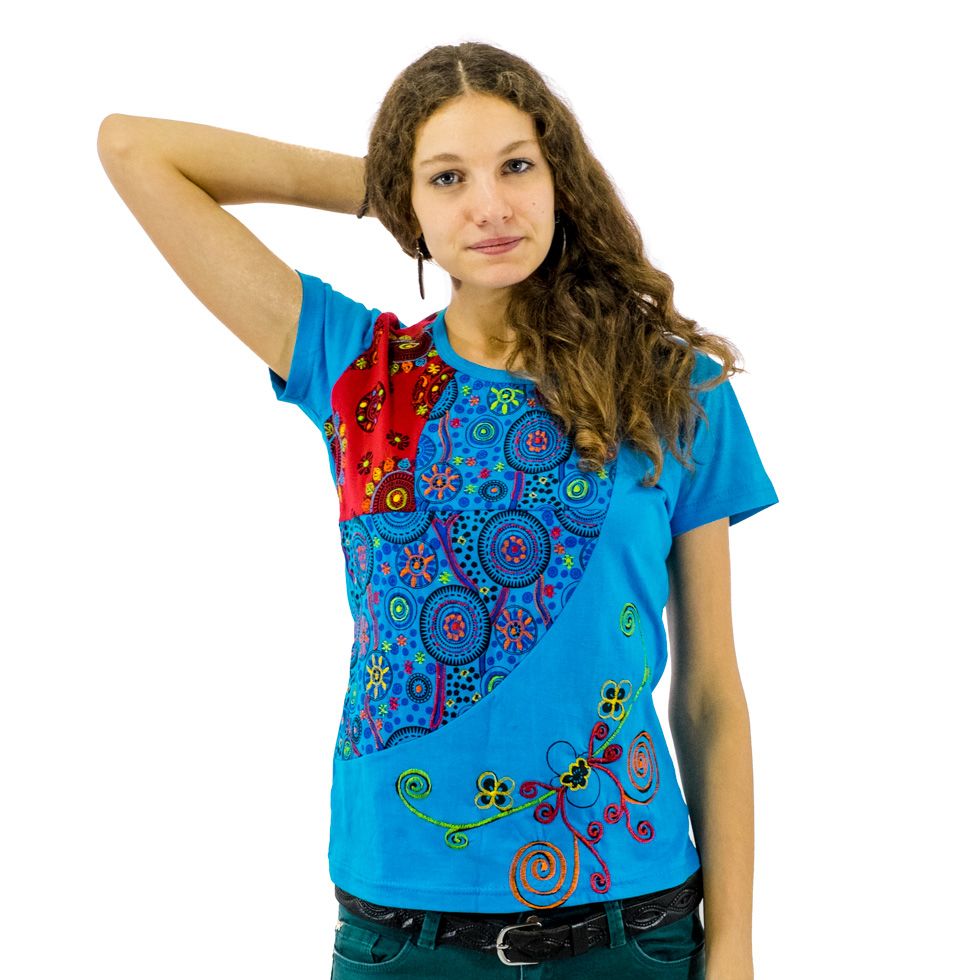 Women's ethnic t-shirt with short sleeves Nagarjun Samudra Nepal
