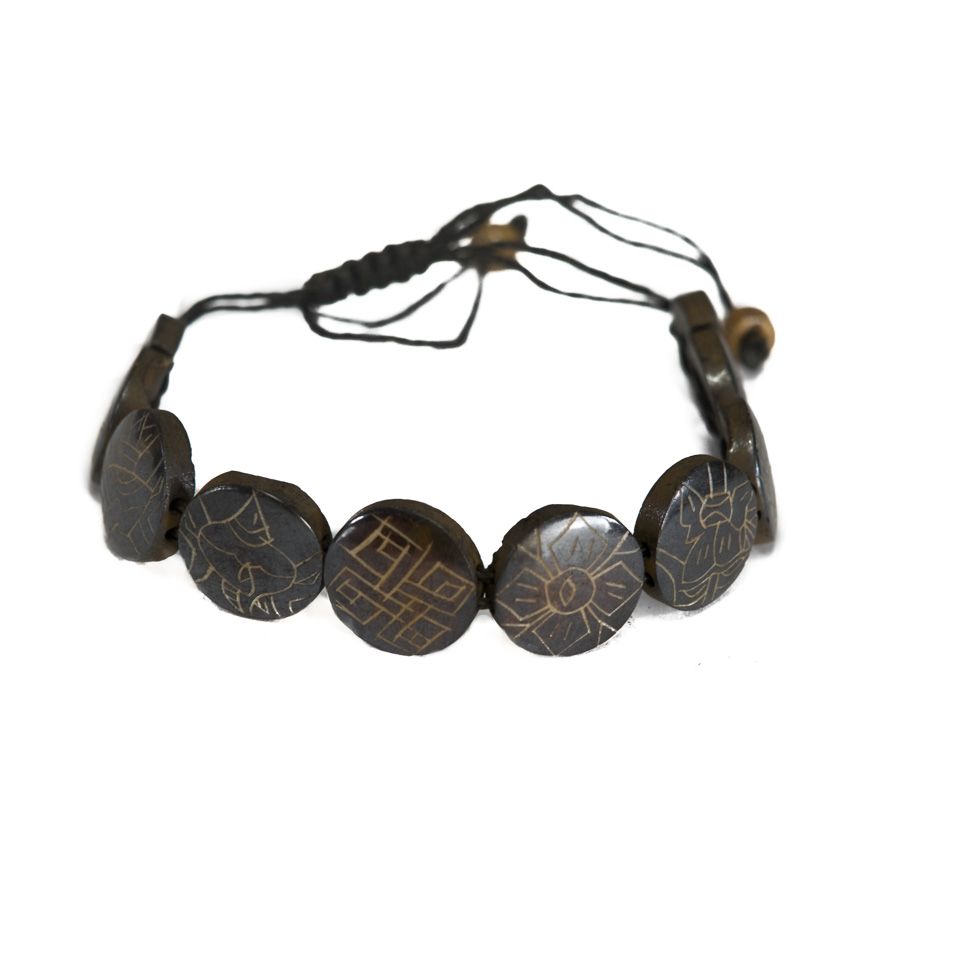 Bone bracelet Ashtamangala - round, black, larger Nepal