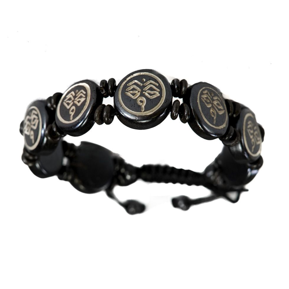 Bone bracelet Buddha's eyes - black