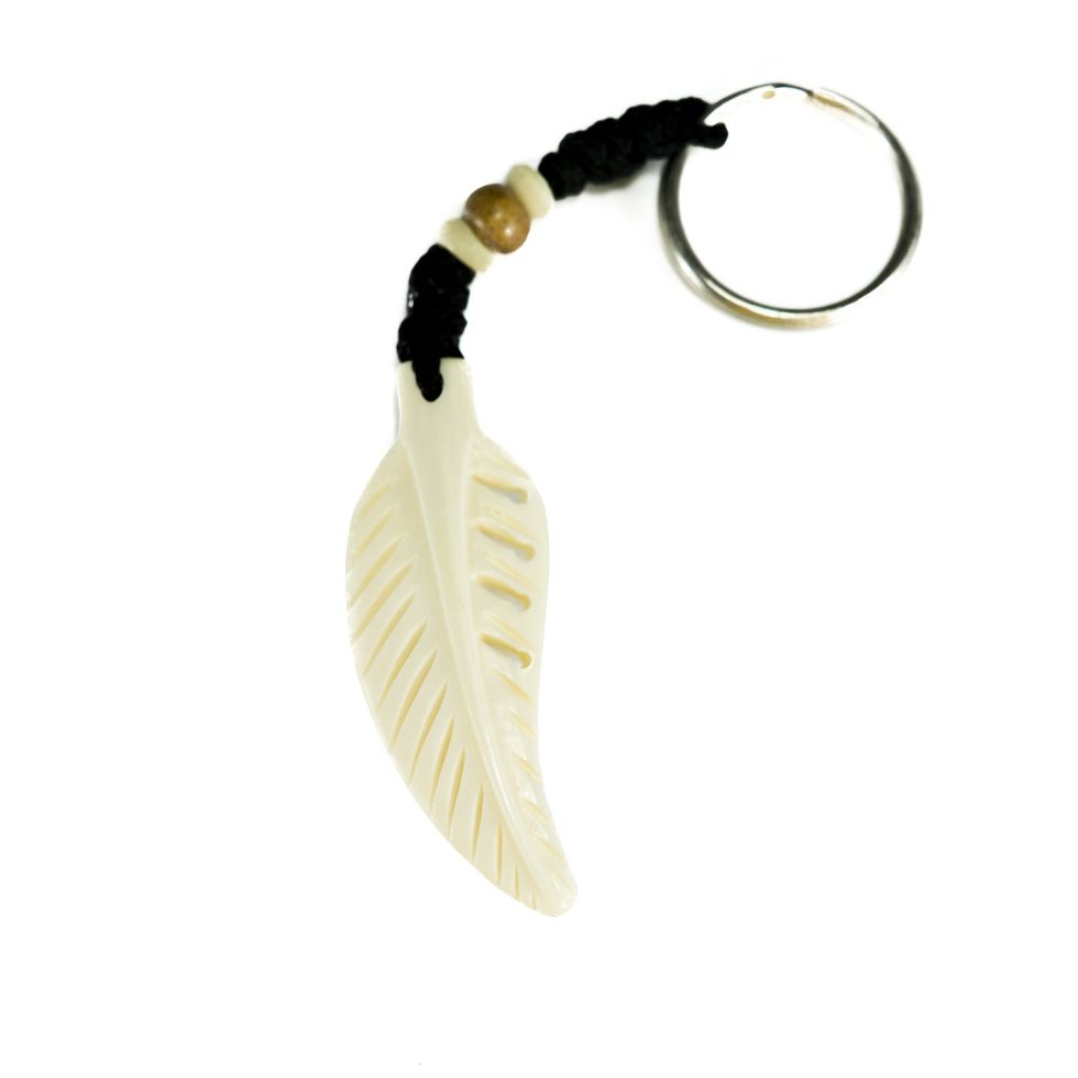 Bone key chain Bone feather - white Nepal