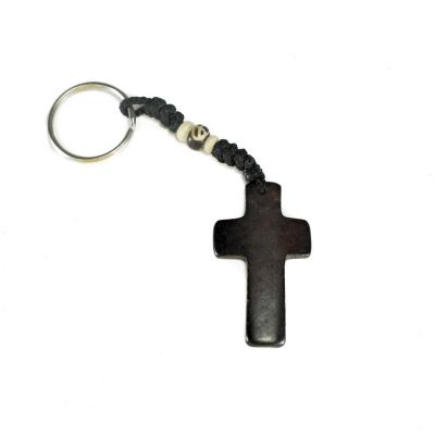 Bone key chain Cross - black