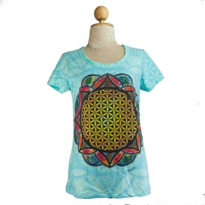 Women's t-shirt with short sleeves Mirror Flower of Life Blue | S, M, L, XL