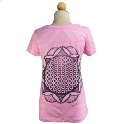 Women's ethno t-shirt with short sleeves Mirror Flower of Life Pink Thailand