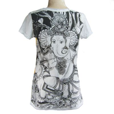 Women's ethno t-shirt with short sleeves Mirror Ganapati White Thailand