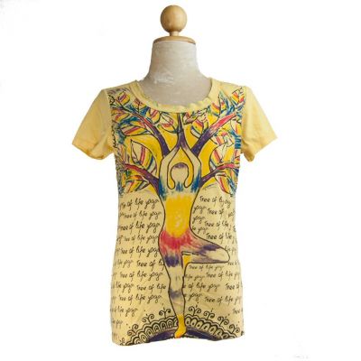 Women's ethno t-shirt with short sleeves Mirror Tree of life yoga Yellow Thailand