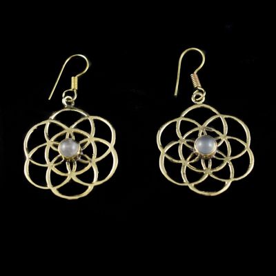 Brass earrings Bimala | onyx, tyrkenite