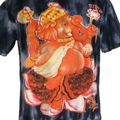 Men's ethnic tie-dye t-shirt Sure Ganesh on Lotus Black Thailand
