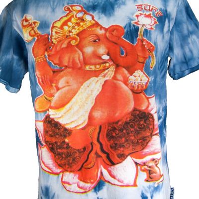 Men's ethnic tie-dye t-shirt Sure Ganesh on Lotus Blue Thailand