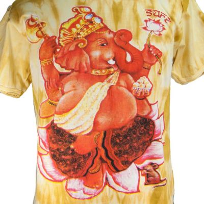 Men's ethnic tie-dye t-shirt Sure Ganesh on Lotus Yellow Thailand