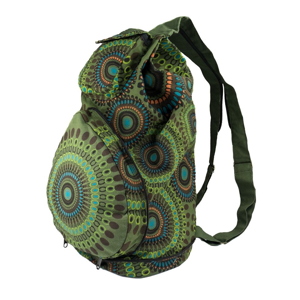 Cotton backpack with mandalas Mandala Green Nepal