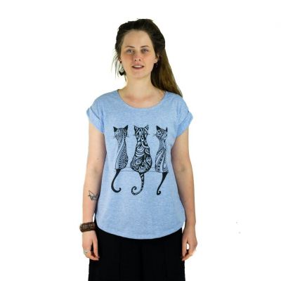 Short sleeve lady T-shirt Darika Cats Bluish | S/M - LAST PIECE!