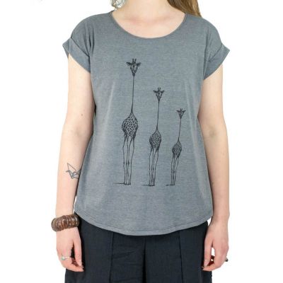 Women's t-shirt with short sleeves Darika Giraffe Family Grey Thailand