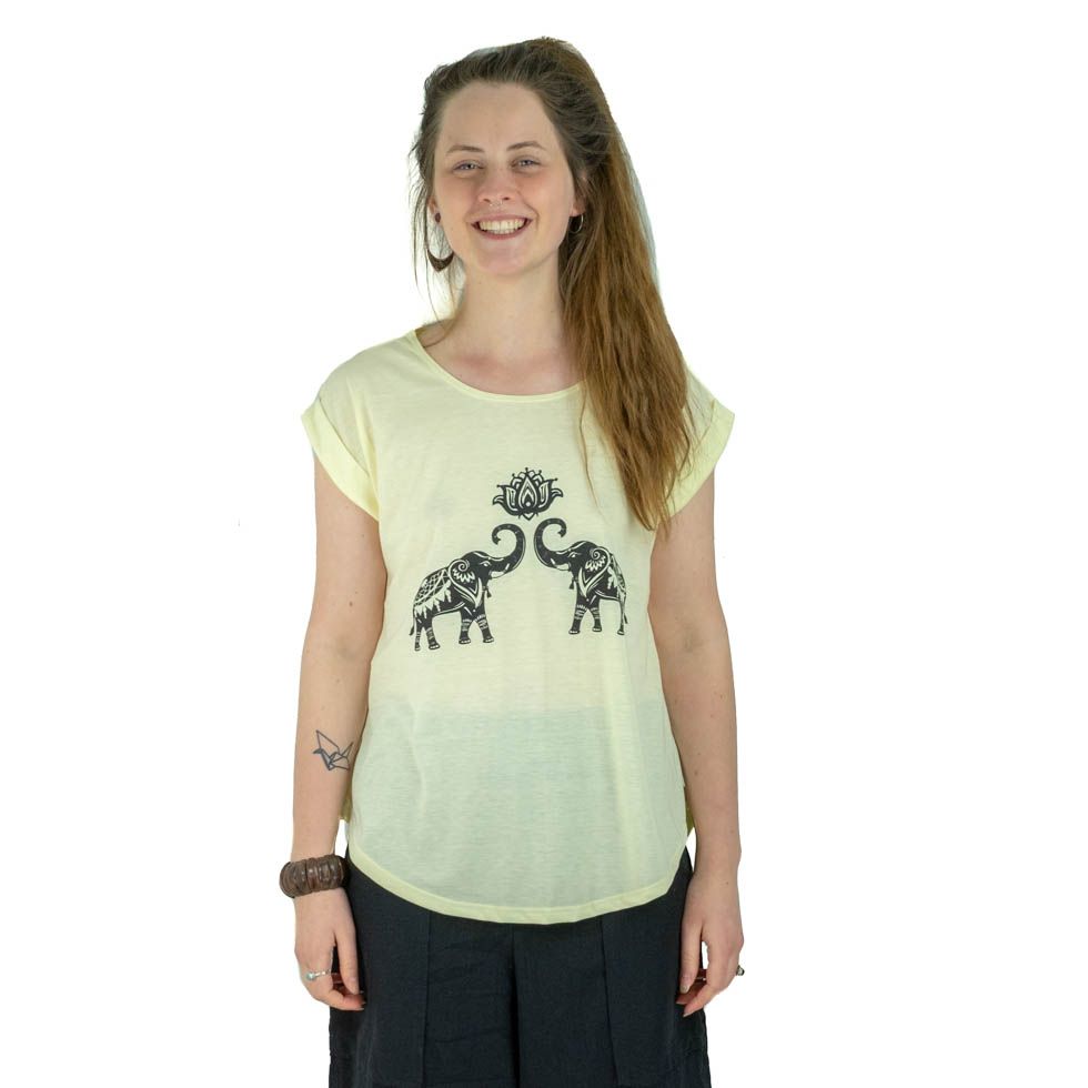 Women's t-shirt with short sleeves Darika Spiritual Elephants Yellowish Thailand