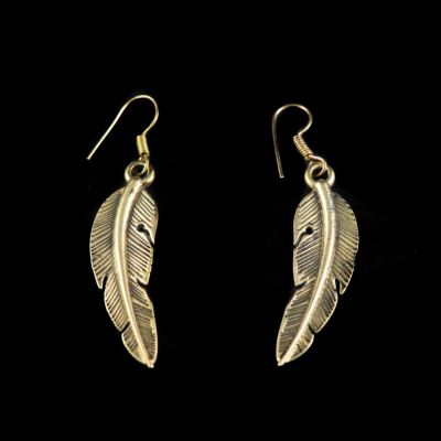 Brass earrings Feather