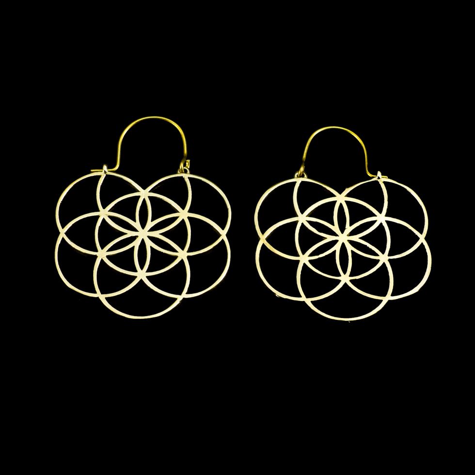 Brass earrings Flower of Life India