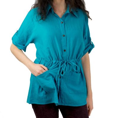 Single colour ladies shirt Sumalee Turquoise Thailand