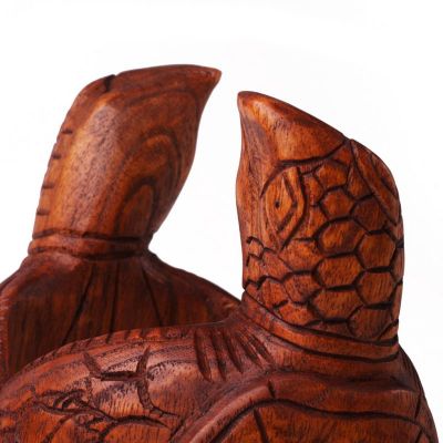 Carved wooden bottle holder - Turtles Indonesia