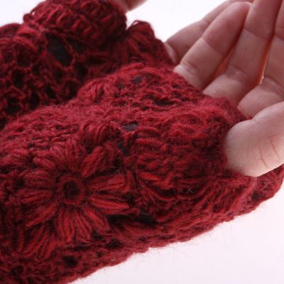 Woolen fingerless gloves Bardia Crimson Nepal