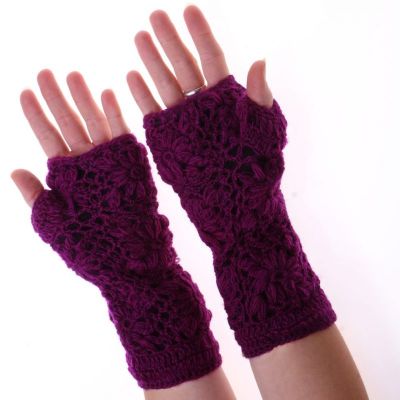Woolen fingerless gloves Bardia Purple Nepal