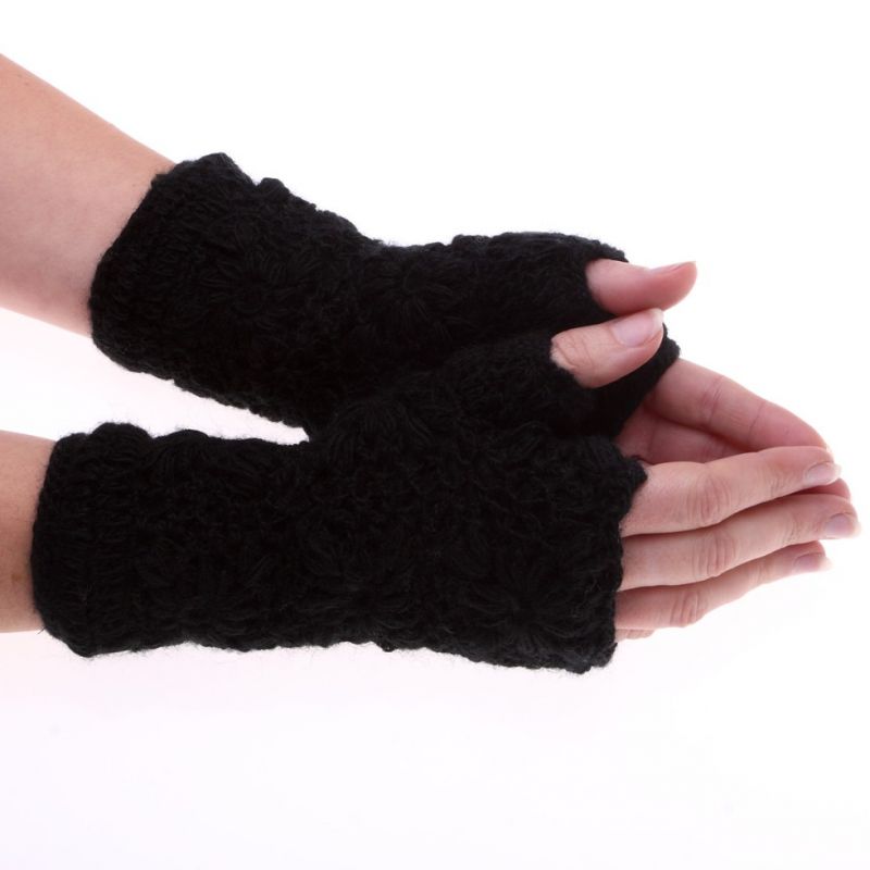 Woolen fingerless gloves Bardia Black Nepal