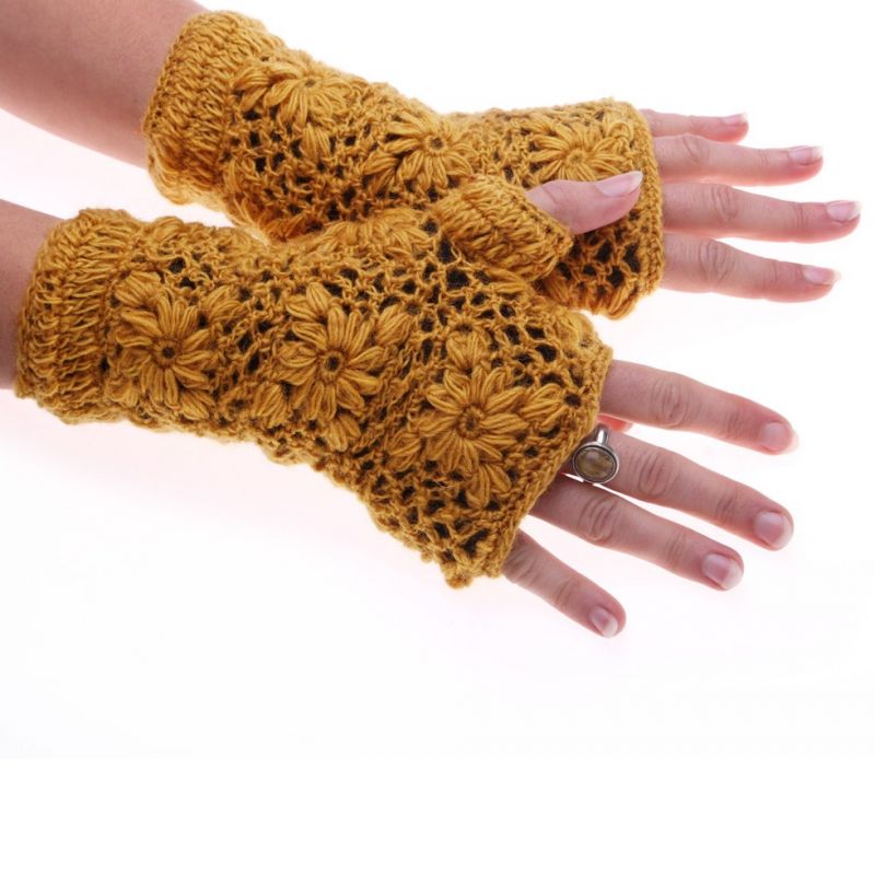 Woolen fingerless gloves Bardia Yellow Nepal